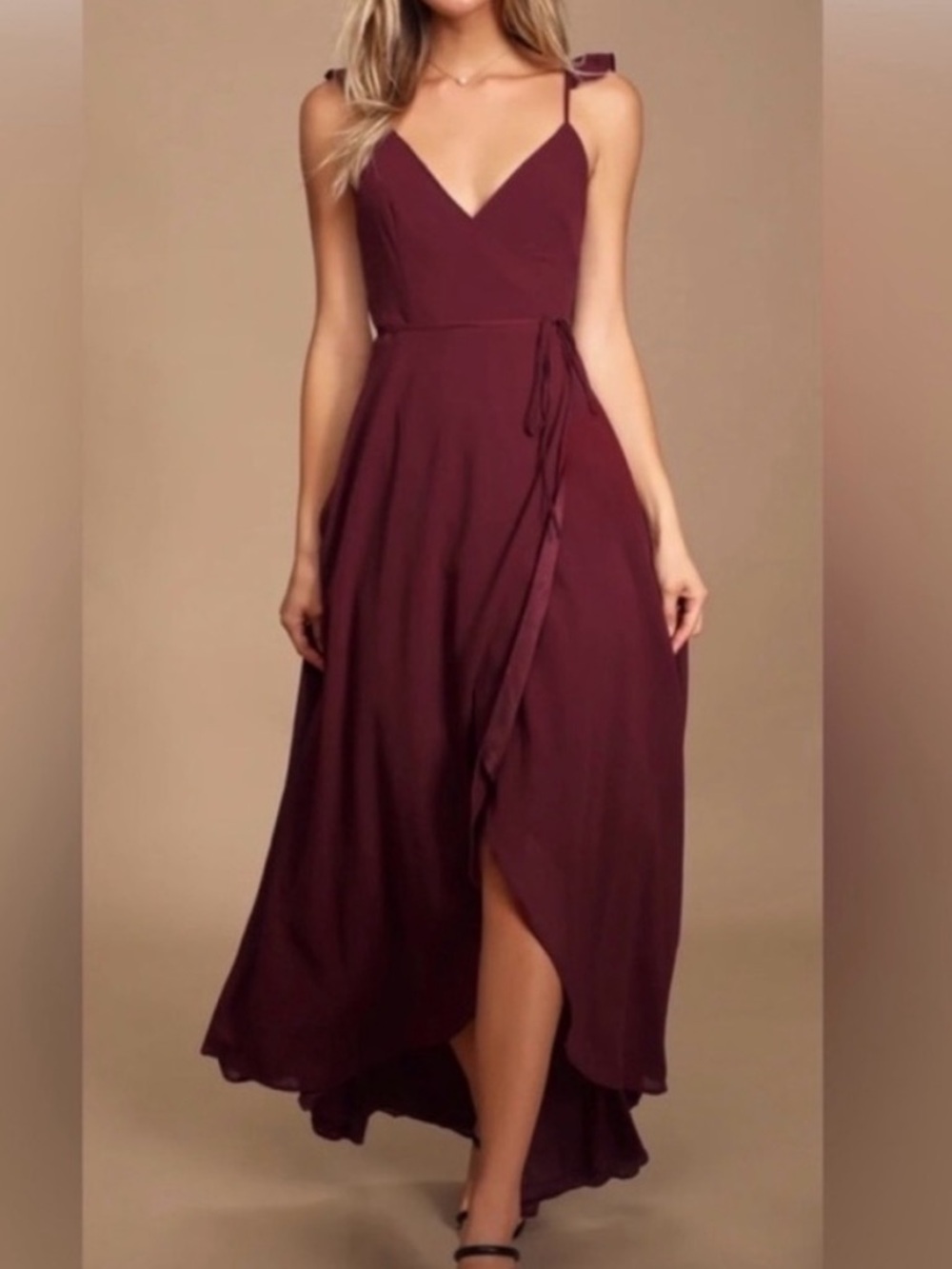 Lulu’s Here’s To Us Burgundy High Low Wrap Dress Size Large